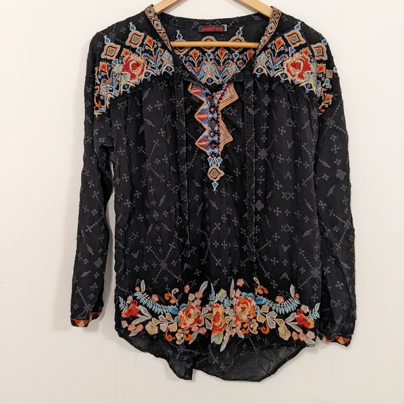 Johnny Was Embroidered Gina Long Sleeve Blouse Tunic Black M - Picture 6 of 15